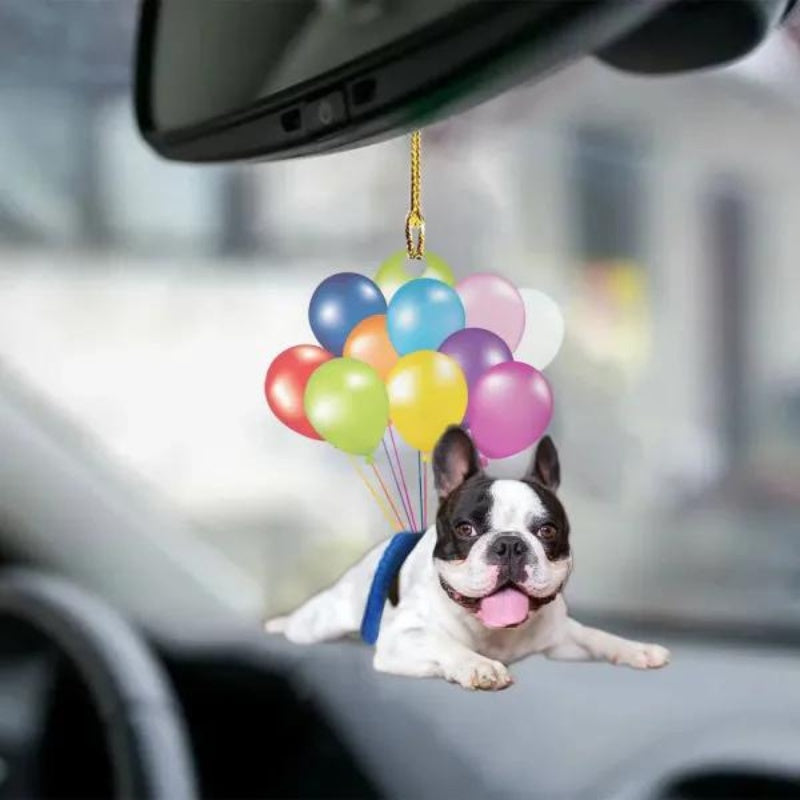 Franse Bulldog Vliegen met Bubbels Autohanger