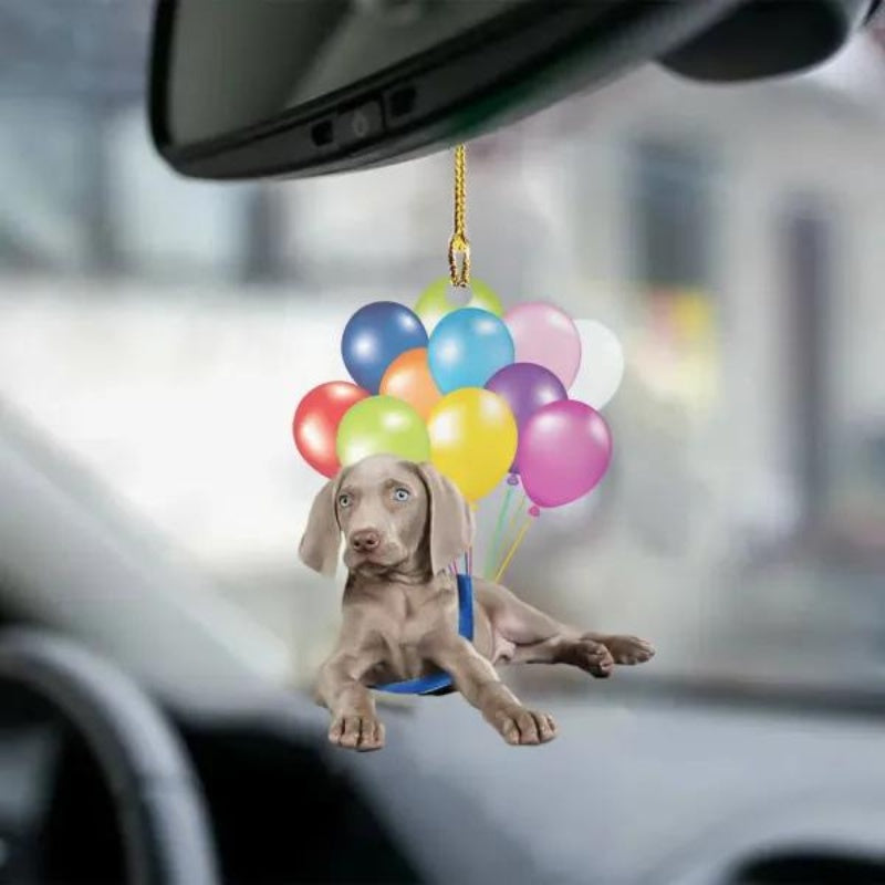 Weimaraner Vliegen met Bubbels Autohanger