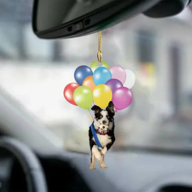 Border Collie Vliegen met Bubbels Autohanger