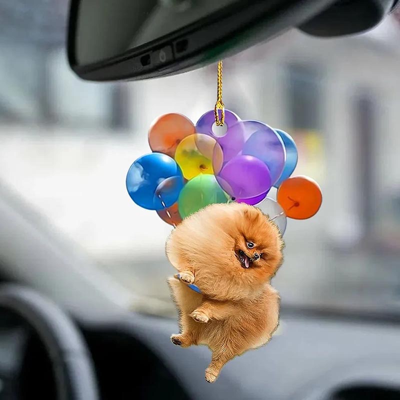 Pomeranian Dog Vliegen met Bubbels Autohanger