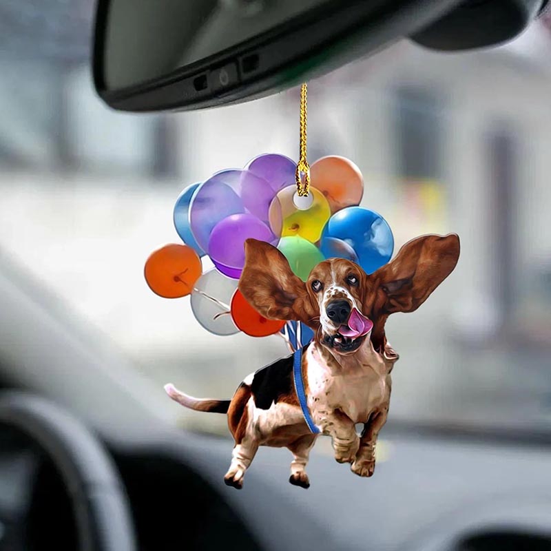 Basset Hound Vliegen met Bubbels Autohanger