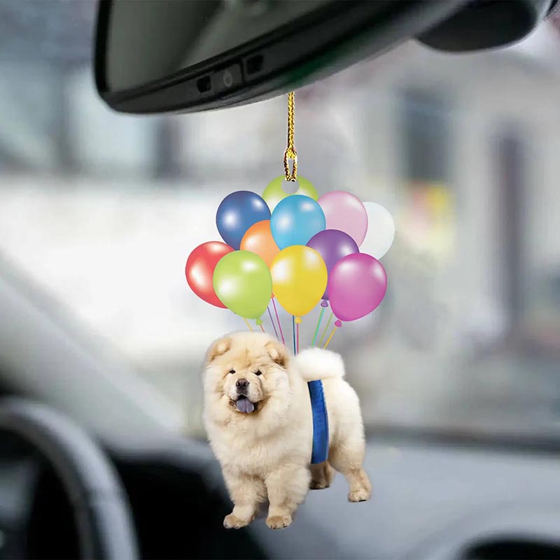 Chow Chow Dog Vliegen met Bubbels Autohanger