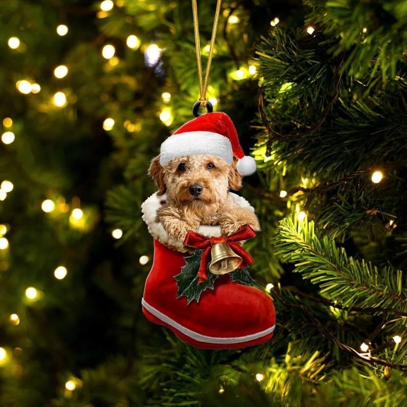 Goldendoodle in Kerstschoen Ornament