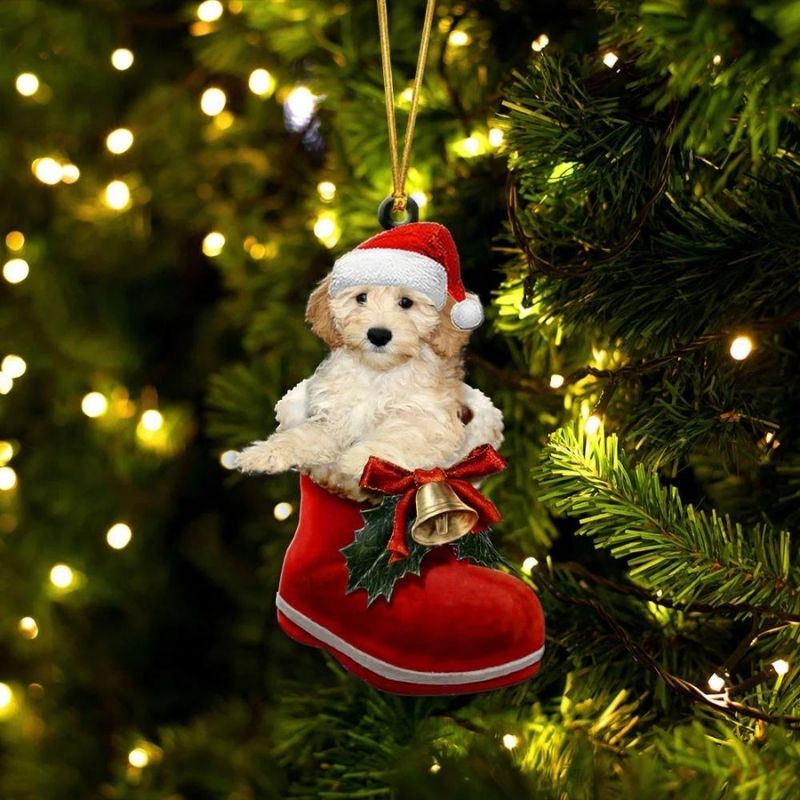 Goldendoodle Apricot in Kerstschoen Ornament