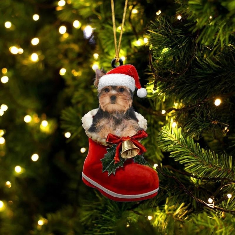 Yorkshire Terrier in Kerstschoen Ornament