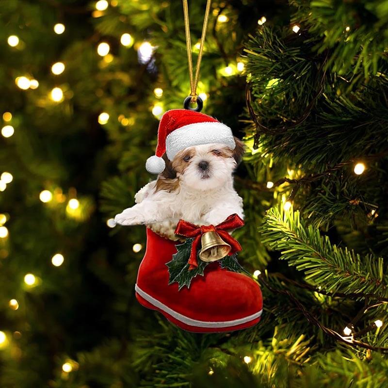 Shih Tzu in Kerstschoen Ornament