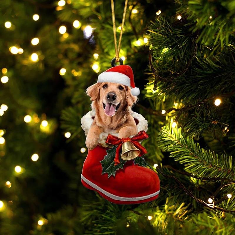 Dark Golden Retriever in Kerstschoen Ornament