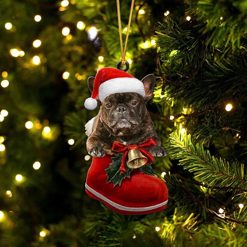 French Bulldog in Kerstschoen Ornament