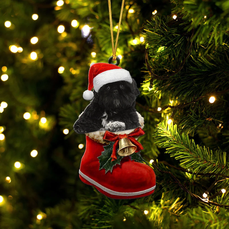 Shih Tzu Color Zwart in Kerstschoen Ornament