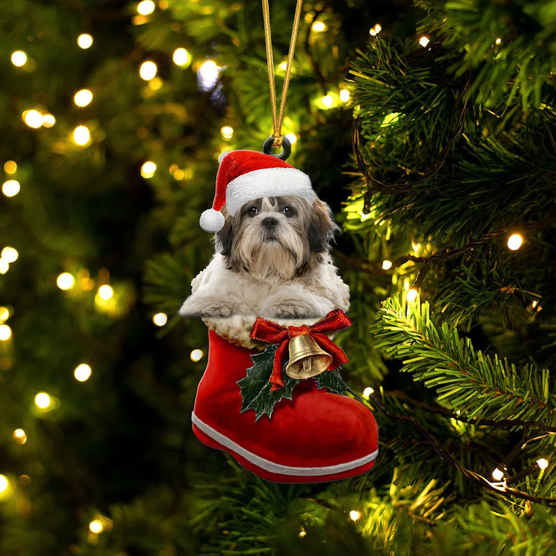 Shih Tzu Silver & Wit in Kerstschoen Ornament