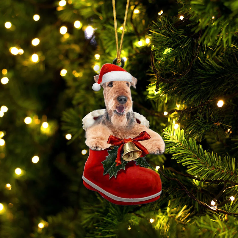 Aiale Terrier in Kerstschoen Ornament