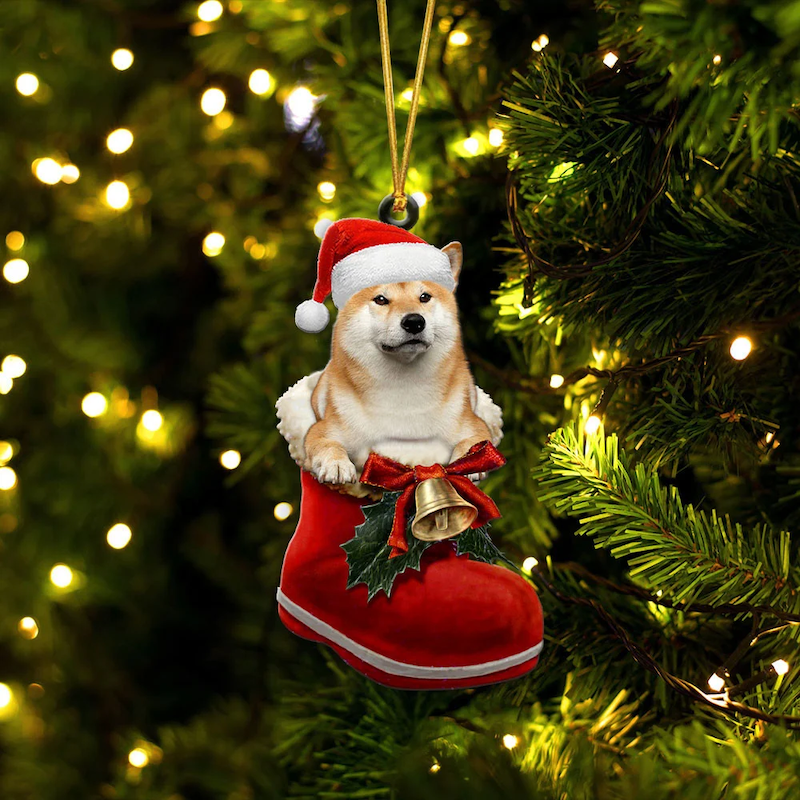 Shiba Inu in Kerstschoen Ornament