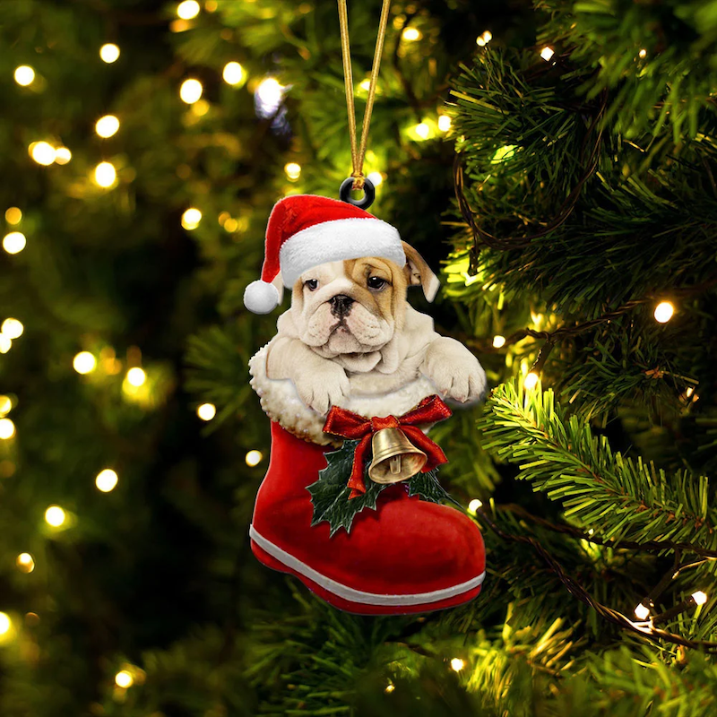 Bulldog in Kerstschoen Ornament