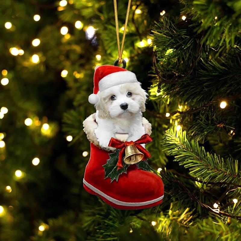 Wit Cavachon in Kerstschoen Ornament