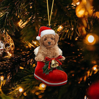 Brown Poodle in Kerstschoen Ornament