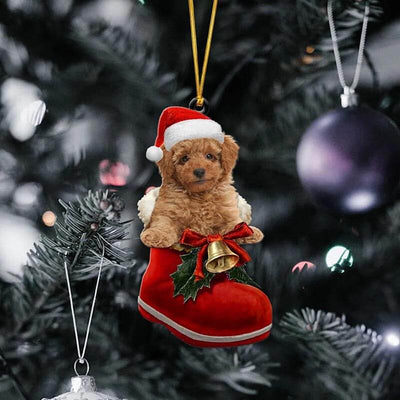 Brown Poodle in Kerstschoen Ornament