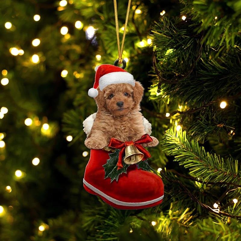 Brown Poodle in Kerstschoen Ornament