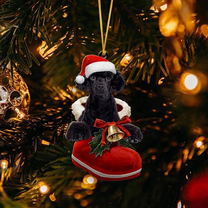 Zwart Poodle in Kerstschoen Ornament