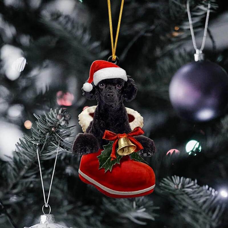 Zwart Poodle in Kerstschoen Ornament