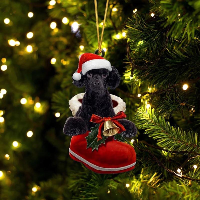 Zwart Poodle in Kerstschoen Ornament