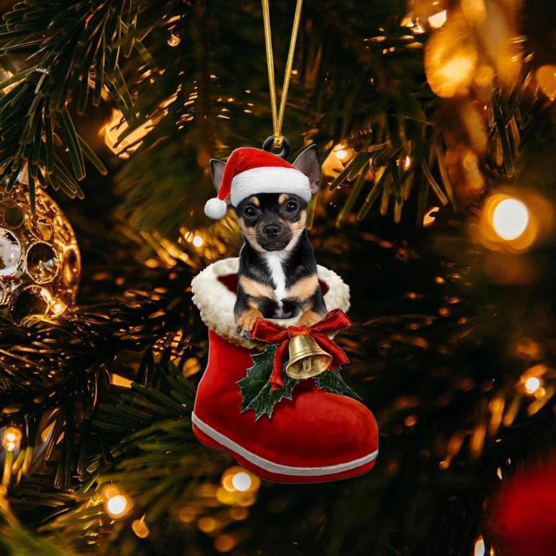 Chihuahua Zwart in Kerstschoen Ornament