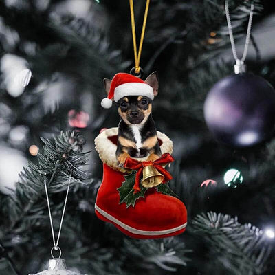 Chihuahua Zwart in Kerstschoen Ornament