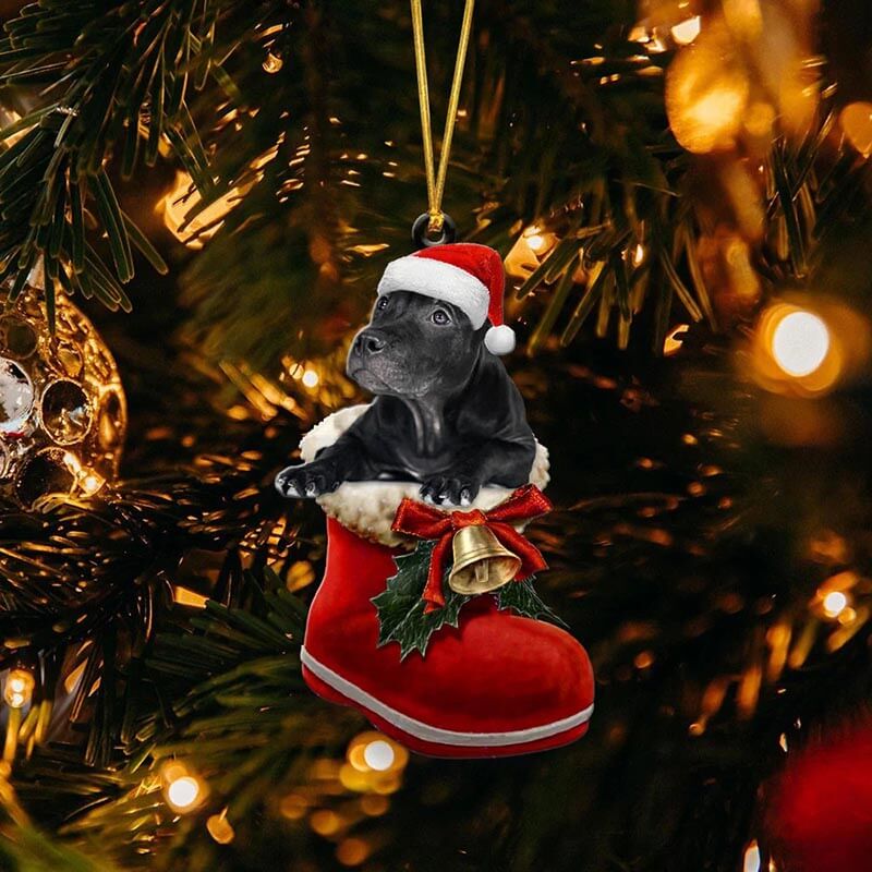 Zwart Pitbull in Kerstschoen Ornament