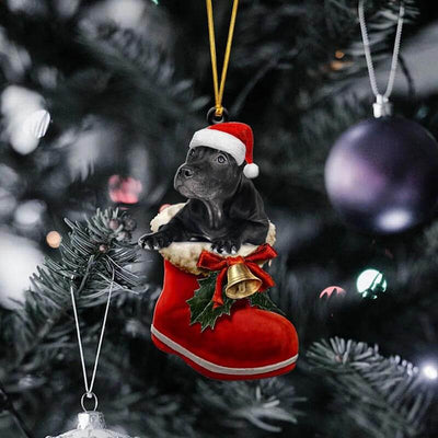 Zwart Pitbull in Kerstschoen Ornament