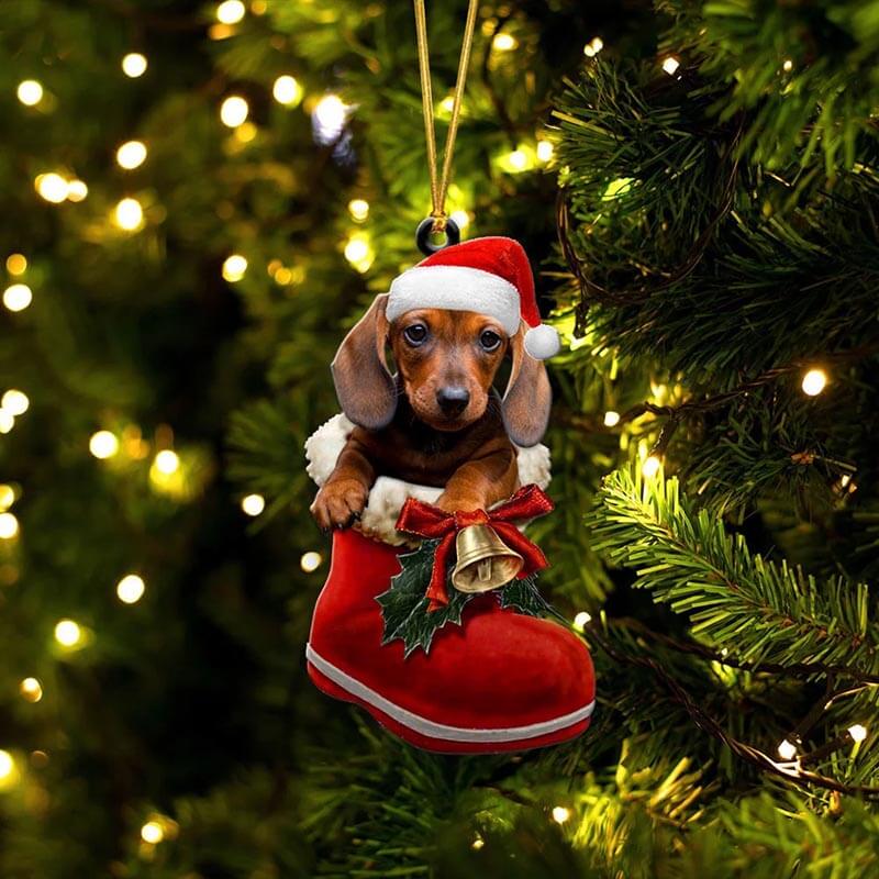 Dachshund teckel in Kerstschoen Ornament