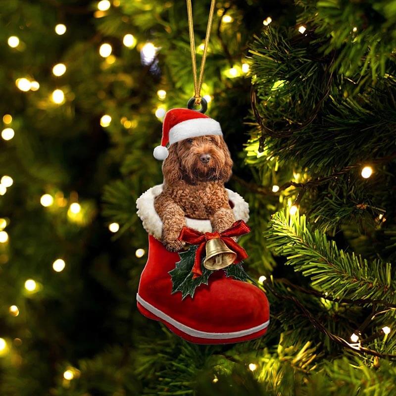 Apricot Cockapoo in Kerstschoen Ornament