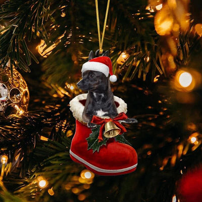 Zwart Chihuahua in Kerstschoen Ornament