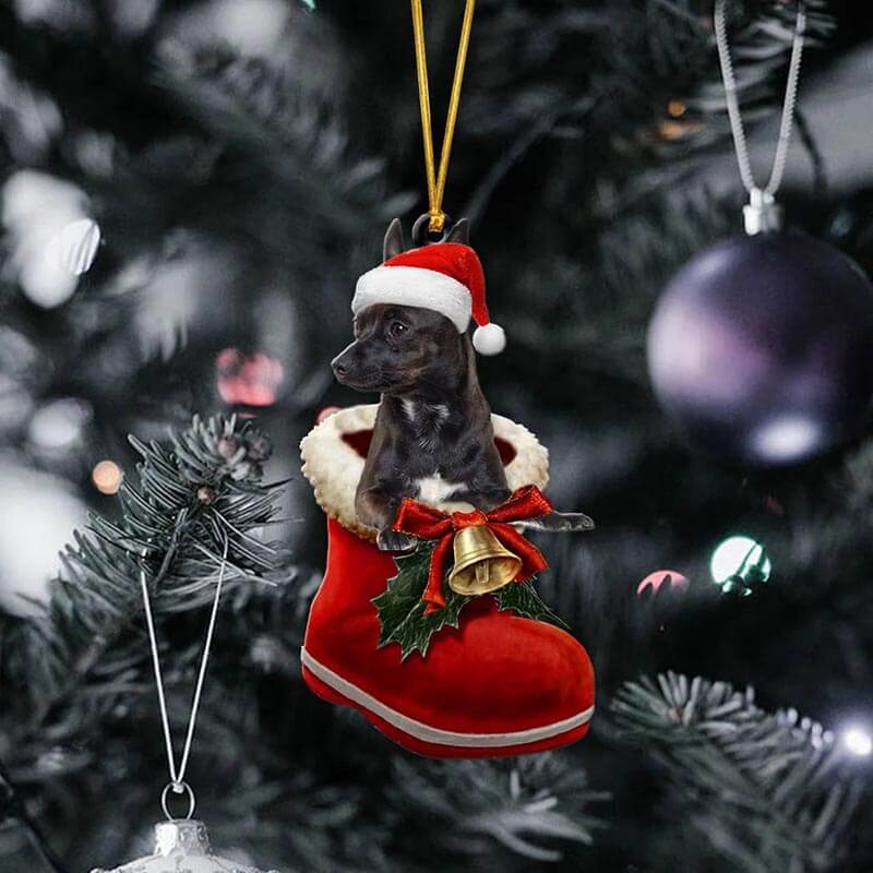 Zwart Chihuahua in Kerstschoen Ornament