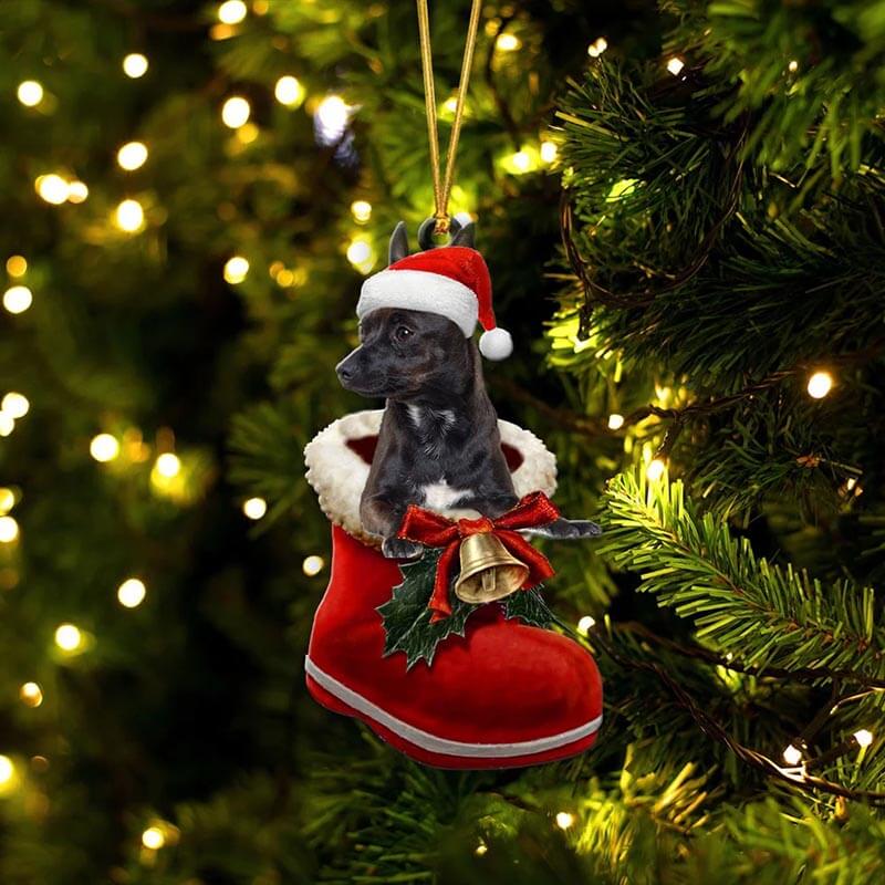 Zwart Chihuahua in Kerstschoen Ornament