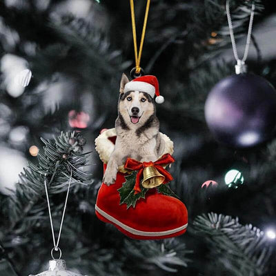 Wit Husky in Kerstschoen Ornament