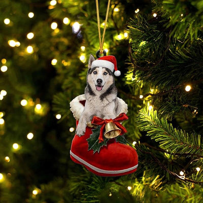 Wit Husky in Kerstschoen Ornament