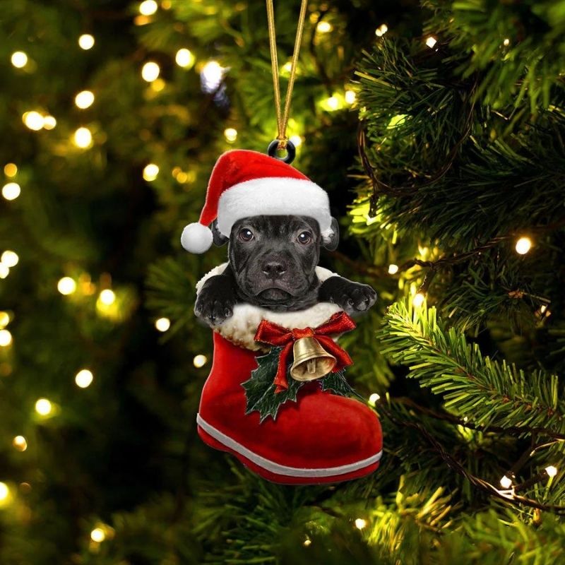 Amerikaanse Staffordshire Terrier in Kerstschoen Ornament