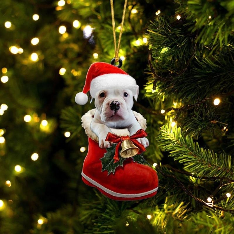 Amerikaanse Bulldog in Kerstschoen Ornament