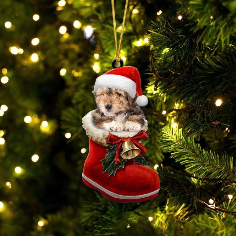 Bearded Collie in Kerstschoen Ornament