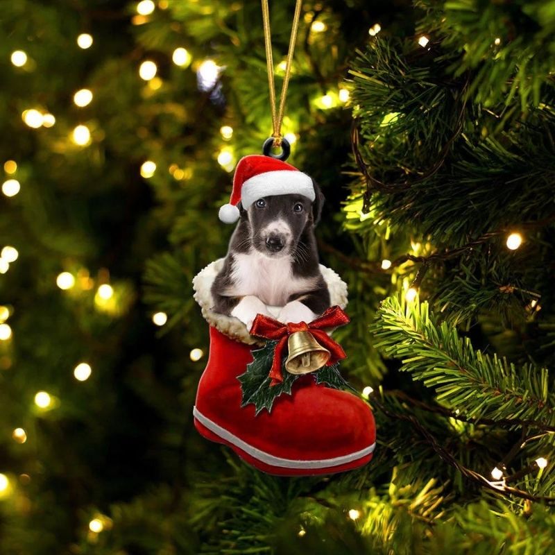 Borzoi in Kerstschoen Ornament