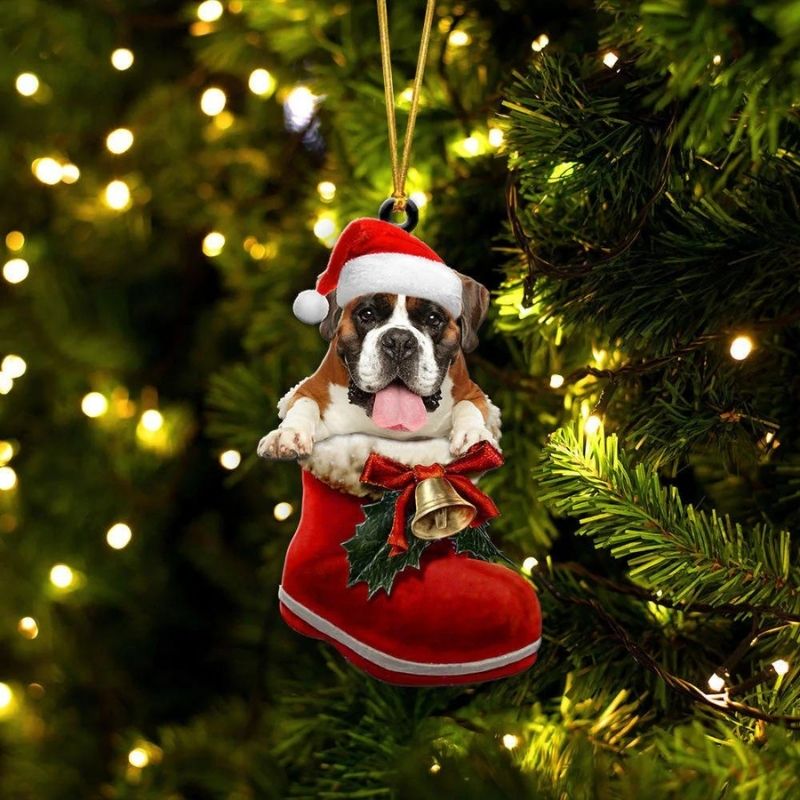 Boxer in Kerstschoen Ornament