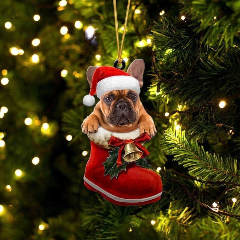 French Bulldog in Kerstschoen Ornament