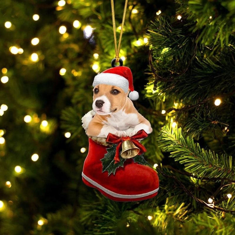 Pitbull in Kerstschoen Ornament