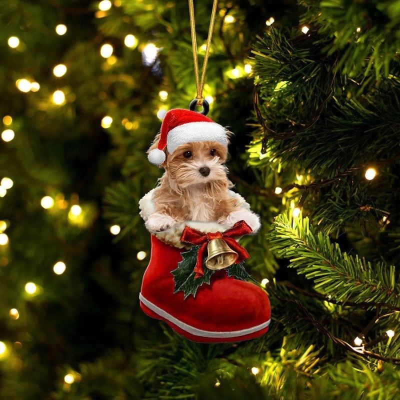 Maltipoo in Kerstschoen Ornament