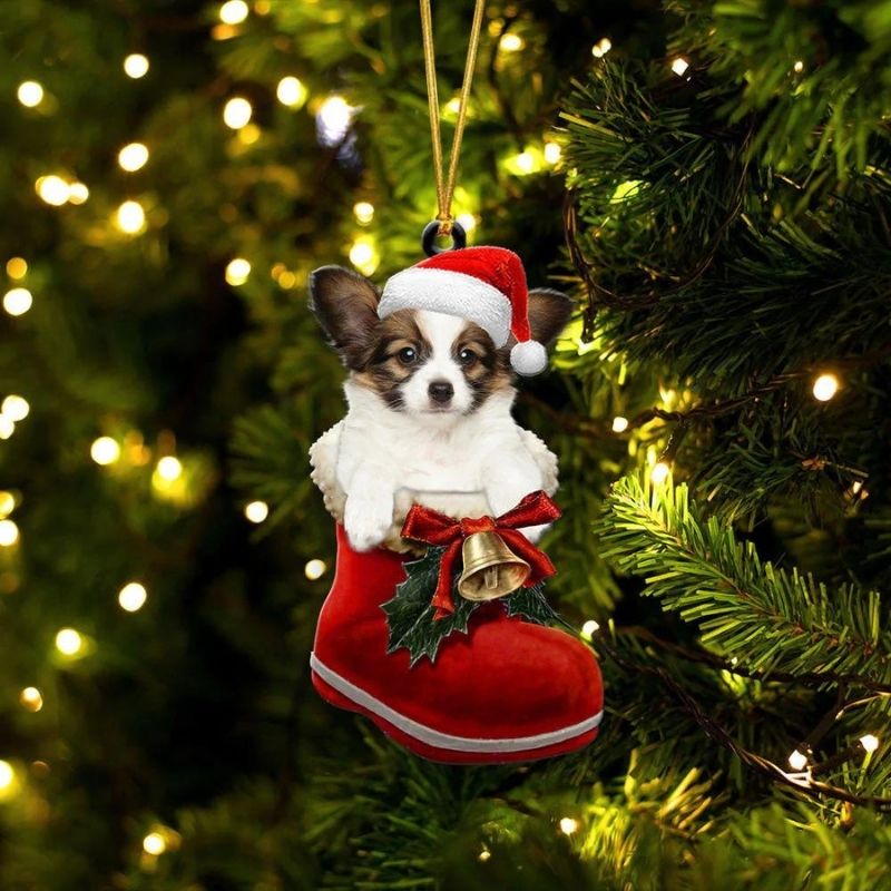 Papillon Dog in Kerstschoen Ornament