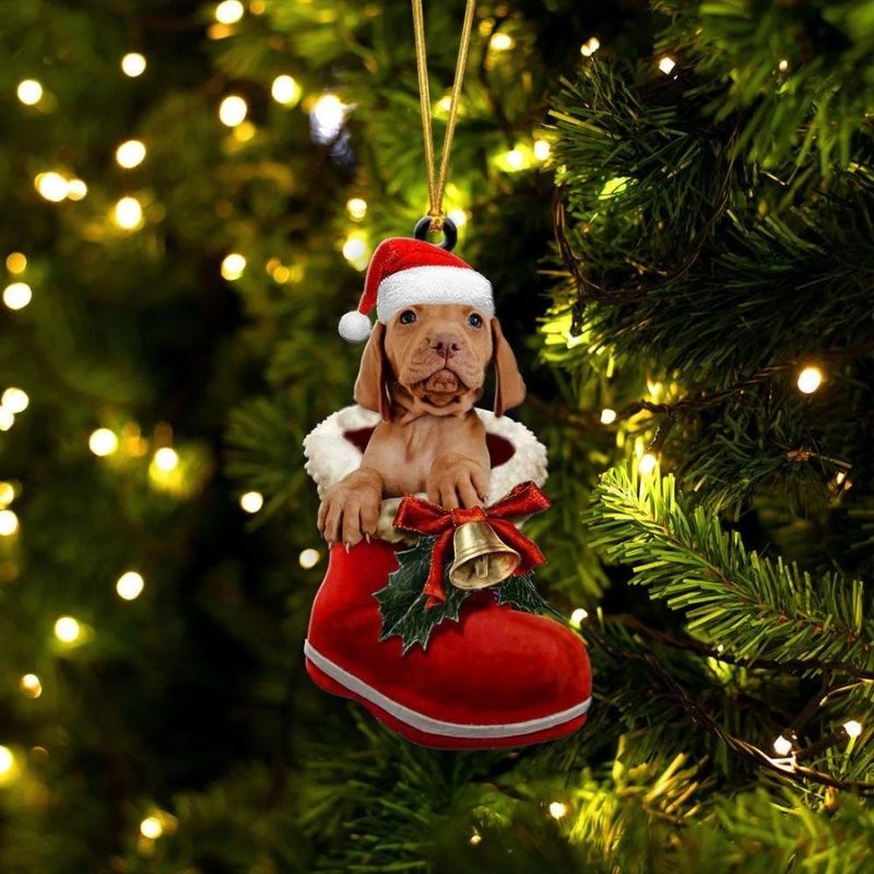 Vizsla in Kerstschoen Ornament