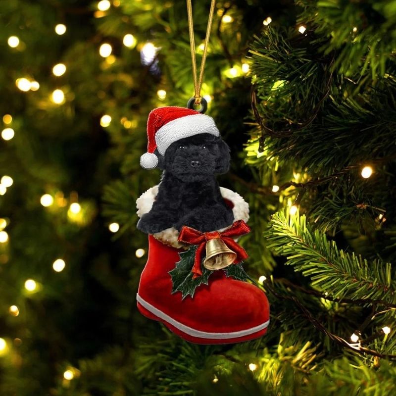 Poodle Zwart in Kerstschoen Ornament