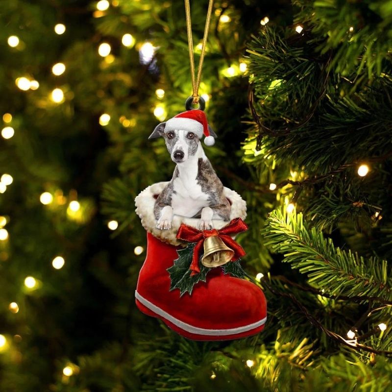 Whippet in Kerstschoen Ornament