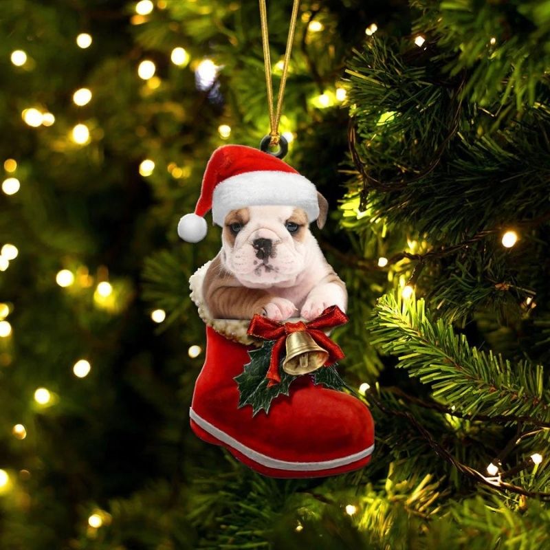 Amerikaanse Bulldog in Kerstschoen Ornament