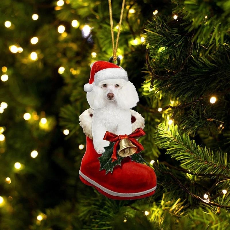 Poodle Wit in Kerstschoen Ornament