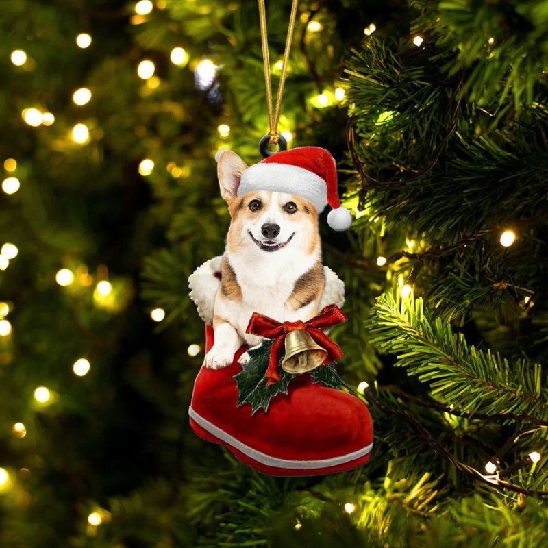 Pembroke Welsh Corgi  & Wit in Kerstschoen Ornament